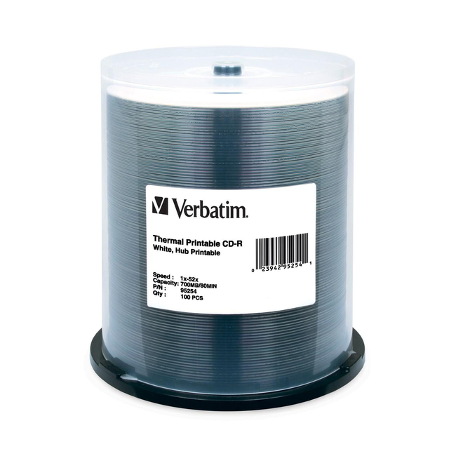 Picture of Verbatim CD-R 700MB 52x White Thermal Printable 100 Pack on Spindle